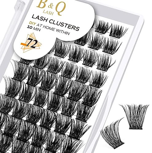 B&Qaugen Cluster Lashes D Curl 16mm 72 Clusters Lash Clusters Individual Lashes Volume Eyelash Clusters DIY Lash Extensions Soft Wispy Cluster Eyelash Extensions DIY at Home (B19-D-16mm)