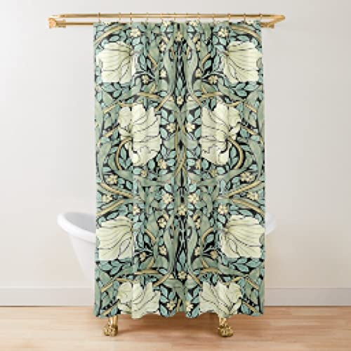 YTITILUCK William Morris Duschvorhang Grüne Pflanze Duschvorhang Set für Badezimmer Stoff Dekorativer Badevorhang Waschbar 160x200cm(BxL) Stall-Duschvorhang