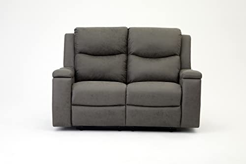 Home Detail Collins 2-Seater Recliner Sofa, Grey Air Leather | Manual Recliner, Settee