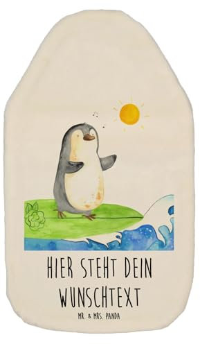 Mr. & Mrs. Panda Personalisierte Wärmflasche Pinguin Surfer - Personalisierte Geschenke, Urlaub, Wärmflaschenbezug mit Namen, Personalisierter