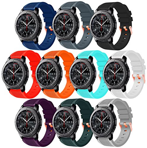 10 Pack kompatibel für Samsung Galaxy Watch 3 45mm Armband/Galaxy Watch 46mm/ Gear S3 Frontier, 22mm Silikon Sport Band Ersatz für Samsung Gear S3 Classic Männer Frauen