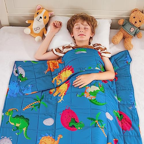 yescool Weighted Blanket 7 Pounds Cooling Weighted Lap Blanket, Dinosaur Heavy Blanket for Sleeping, Weighted Throw Blanket Gift for 60-80lbs, 40x60