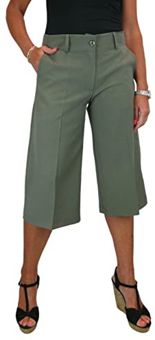 icecoolfashion Women's Wide Leg Culottes Ladies Stylish Cropped High-Waist Trousers for Casual & Office Wear Khaki Green 8-22 (14)