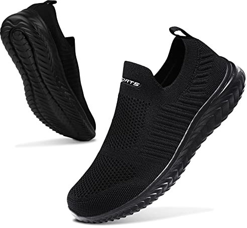 Basket Femme Respirantes Slip on pour Sneakers Femmes Chaussure de Running Fitness Légères Sneakers,Tout Noir,40 EU