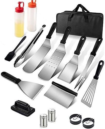 17Pcs Teiliges Grillzubehörset,BBQ Grillbesteck Set, Edelstahl Flat Top Grillbesteck, Marinadepinsel, Grillzange und Grillmesser, für Camping, Garten, Picknick