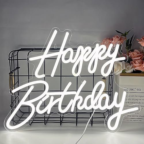 Happy Birthday Neón Luz de neón Decoración de cumpleaños alimentada por USB, letrero de neón, decoración de pared, alfabeto de feliz cumpleaños, letrero de neón