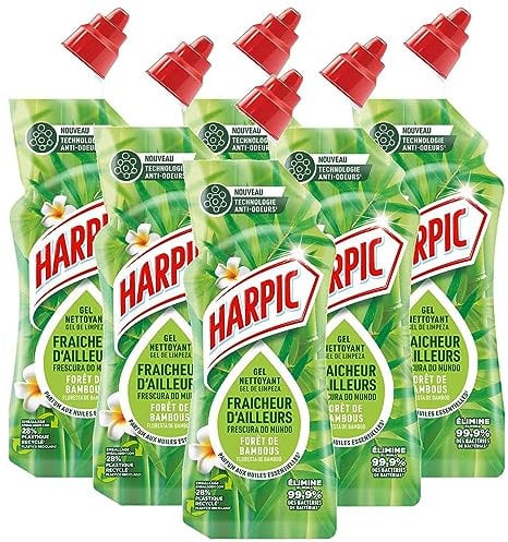 Harpic Gel WC - Nettoyant Fraicheur d'Ailleurs Parfum Foret de Bambous avec technologie anti-odeurs - Lot de 6 x 750 ml