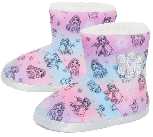 Disney Pantofole Frozen per Bambine, Pantofole Elsa Anna, Stivaletti Foderati in Pelliccia Calda in Pile, Regalo
