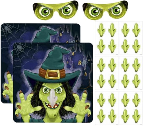 VR Angel 2 x Halloween Party Game Stick The Nose on The Witch Game Includes 2 x Poster 2 x Blindfold Mask & 24 x Witch Nose Stickers Party Favors Kids