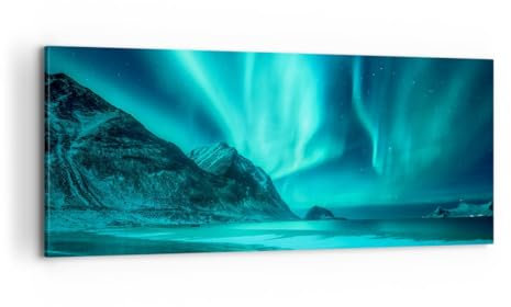 Panorama Bilder auf Leinwand 100x40cm Leinwandbild Landschaft Nordpol Nordlichter Groß Wanddeko Bild Schlafzimmer Wandbilder Dekoration Wohnzimmer Wall Decor Canvas Wand Kunstdruck Art AB100x40-5321