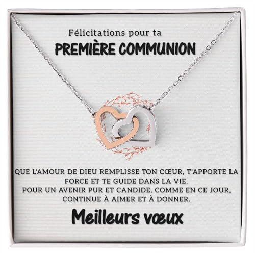 Collier Première Communion Argent Idées cadeaux pour elle Première Communion Femmes Confirmation - Coffret cadeau avec DÉDICATION comprise (Or - Première communion)