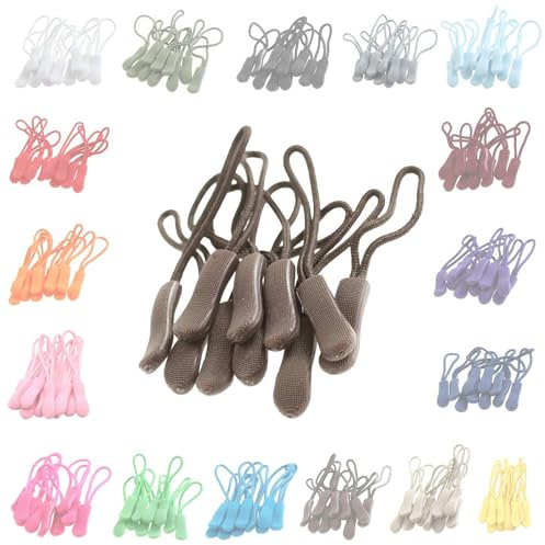 10 Zipper-Schlaufen 70 Farben Reißverschluss-Anhänger Reißverschluss-Verlängerung Pull Anhänger, Farbe:dunkelbeige