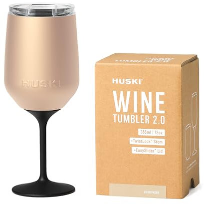 Huski Wine Tumbler 2.0 | New | Award-Winning Design with Detachable Stem | Premium Stainless Steel Wine Glass with Lid | Triple Insulated Tumbler | 355ml Capacity | Great Gift (Champagne)