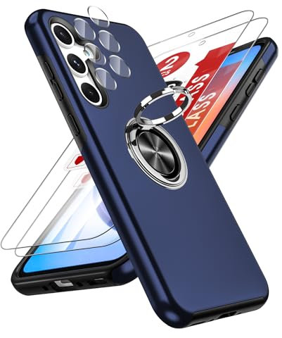 LeYi Coque Samsung Galaxy A35 2 Verres Trempés Protection Caméra Anneau Invisible PC et TPU Silicone Etui Antichoc Housse Bleu