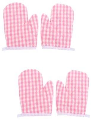 Garneck 4 Pcs Pink Polyester Kids Oven Mitts Potholders Hand Gloves Microwave Gloves Kitchen Mitts for Toddlers