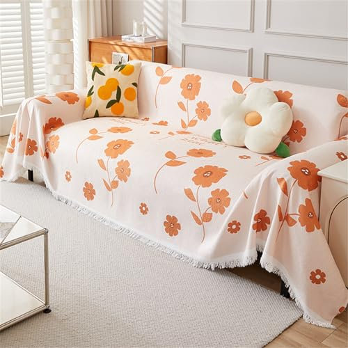 FANSU Sofabezug L Form 1 2 3 4 Sitzer, Blumen Druck Sofaüberwurf Decke Ecksofa rutschfeste Universelle Couch Bezug Sofaschoner Sofa Decken Couch Überwürf Einteiliger Sofabezug (Orange,180x380cm)