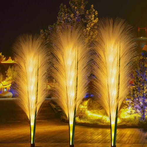 Solarleuchten Garten Schilf, Solarlampen für Außen, Wasserdichte Gartendeko für Draußen, Solar Deko für Rasen Gehweg Balkon Terrassen Landschaft Wegbeleuchtung, 2 Stück