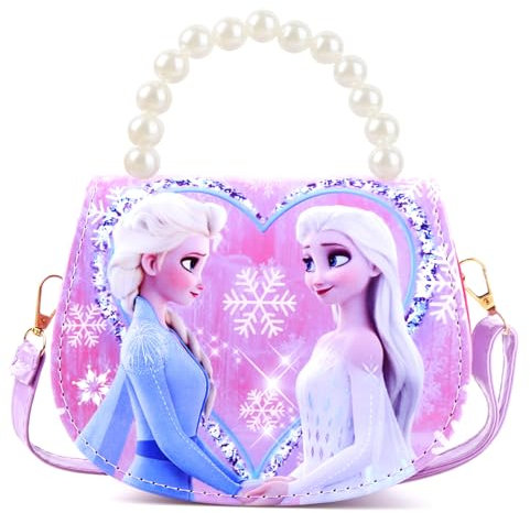 Handtasche Mädchen, Elsa Tasche Mädchen Eiskönigin umhängetasche Kinder Mädchen Kinderhandtasche Frozen Cartoon Kindertasche mit Verstellbarem Gurt, Geschenke für Mädchen