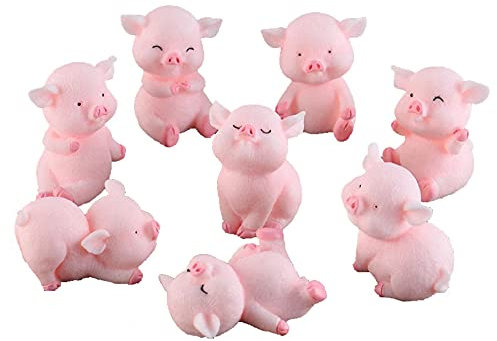 Morofme 8pcs Miniatur Schwein Figuren, Schwein Kuchen Cupcake Topper, Schwein Cerdo Charaktere Mini Spielzeug, Schwein Kuchen Dekorationen für Kinder Geburtstag Baby Dusche Schwein Thema