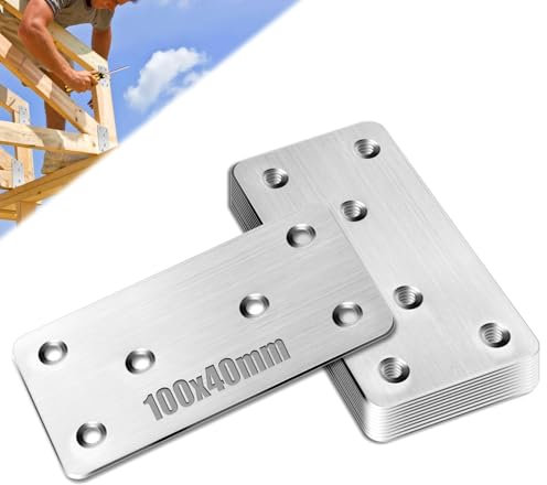 Mbsomnus Pletinas Metalicas Planas 10 Piezas Pletinas de Acero 100x50x1.8 mm Placas Perforadas Placas de Unión Planas Chapa Acero Inoxidable para Fijación Armario Cama Ventana y Otros Muebles