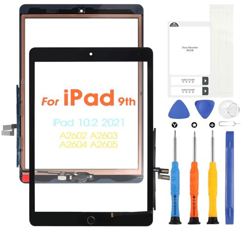 Digitizer für iPad 9 9. Gen 2021 10.2 A2602 A2603 A2604 A2605 Touch Screen für iPad 9th Generation 2021 Touchscreen Ersatz Bildschirm Glass Panel mit Home Button & Toolset (Nein LCD Display)
