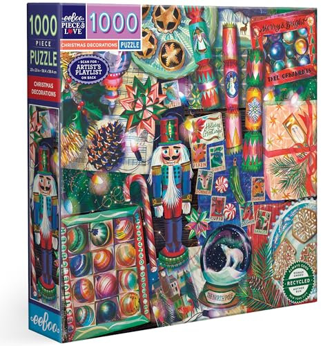 eeBoo Piece & Love Weihnachtsschmuck 1000 Teile Puzzle Erwachsene Quadrat Puzzle 23x23 inkl. Bildreferenzeinsatz Teile