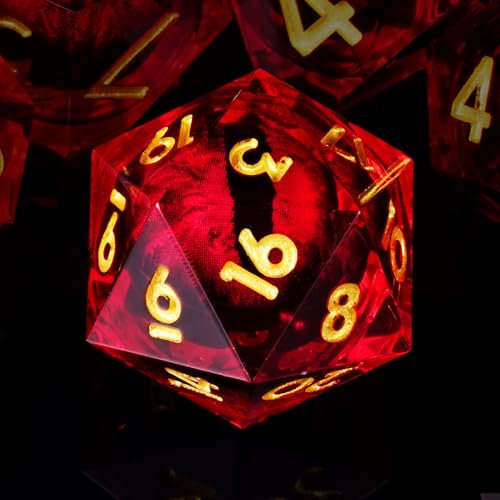 Set di 7 dadi con occhio di drago, nucleo liquido, dadi DND, in resina, bordo affilato, D&D, per dungeon e dragon, D20, D12, D10, D8, D6, D4 (rosso)