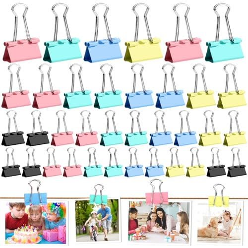 MXTIMWAN 100 Pièces Pince Papier Clip,15 mm/ 19mm/ 25mm/ 32mm Multi-fonctions Binder Clips,Pinces à documents,Pinces à papier stables et réutilisables,Pinces à Dessin,Couleurs Clips à Documents