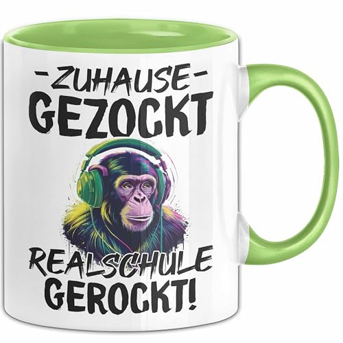 Realschule Bestanden Fachabitur Prüfung Zocker Tasse Geschenk Zuhause Gezockt Realschule Gerockt Kaffee-Becher (Grün)