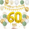 60 Geburtstag Deko Salbeigrün, Luftballons 60. Geburtstag mit Luftballons Grün Gold Weiß, Happy Birthday Girlande, Tortendeko Geburtstag, Wimpelkette Gold, für Deko 60 Geburtstag Frauen Männer