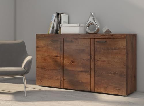 BROMARKT Samba Kommode - Kommode mit 3 Regalen - Wohnzimmerschrank - Komodenschrank - Komode für Schlafzimmer und Wohnzimmer - Wohnzimmer Möbel - 148x82 cm - Lefkas Eiche