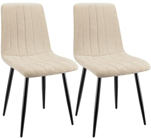ANVOFONG Esszimmerstühle 2er Set,Küchenstuhl aus Leinenstoff,Polsterstühle mit Eisenfüßen,Stuhl Schlafzimmer,schminkstuhl,Wohnzimmer Stühle-Beige