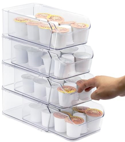 Famaster Porta cialde da caffè trasparente per bancone, cassetto trasparente per cialde K, organizer per cialde di caffè, compatibile con Nespresso Vertuo 76 grandi o 104 piccole cialde e cialde