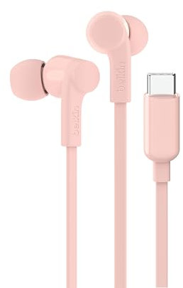 Belkin SoundForm Auriculares con Cable y Conector USB-C, Cascos internos con micrófono, Auriculares intraurales para iPhone 16/15, iPad Mini, Galaxy S24, Android y más con USB-C, Rosa