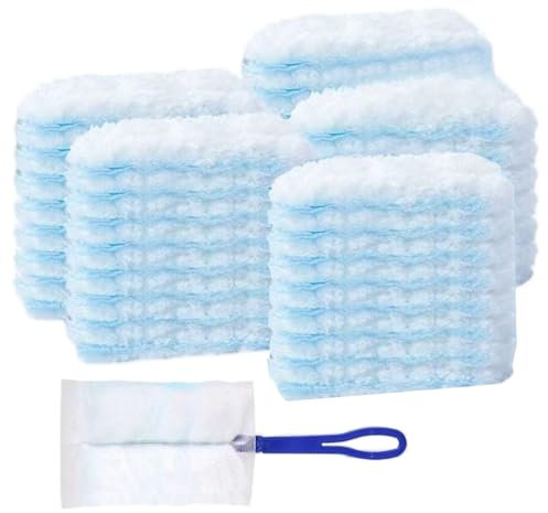 Gsrhzd Flash Dust Magnet, 50 PCS Blue Fluffy Flash Duster, Dust Magnet Refills with 1 Handle, Duster Refill for Cleaning, Lock Away Dust, Dirt And Hair for Home Car Cleaning