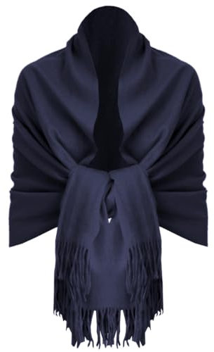 Van Der Rich ® - Eleganter einfarbiger Schal aus Wolle mit Fransen Warm und weich - Damen (Uni Navy)