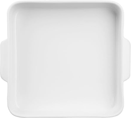 Olympia Porcelain Square Eared Roaster 200x180x40mm, Pack of 3 | Integrated handles offer a secure grip for safe oven transfers, with a durable design built for busy commercial kitchens.