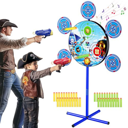 fygurso Schießspiel Spielzeug, Piratenkriege Schießspiel interaktives Ziel mit Lichtern und Geräuschen, 2 Spielzeugpistolen, 40 Schaumstoffpfeile, Geschenke für 3 4-12+ Jahre alte Jungen und Kinder