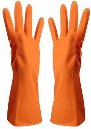 Schürze Taille Lange Handschuhe Waschhandschuhe Gummi Lange Reinigung Warme Handschuhe Küche Latex Geschirr Handschuhe Küche Esszimmer Bar Friseur Schürzen für Frauen Übergröße (Orange, A)