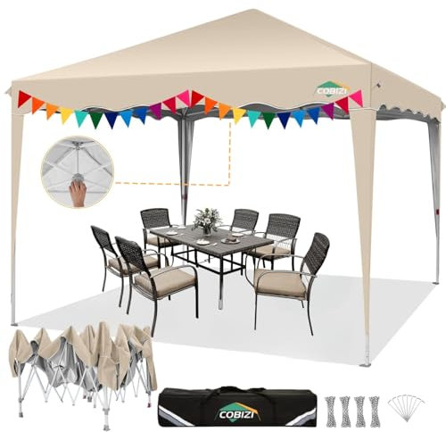 COBIZI Faltpavillon 3x3, Pavillon 3x3 Wasserdicht Stabil One Push UV-Schutz Outdoor Partyzelt Wellige Traufe Festzelt Zelt Gartenpavillon Pavillion Klappbar 3x3m Mit Tragetasche, Khaki