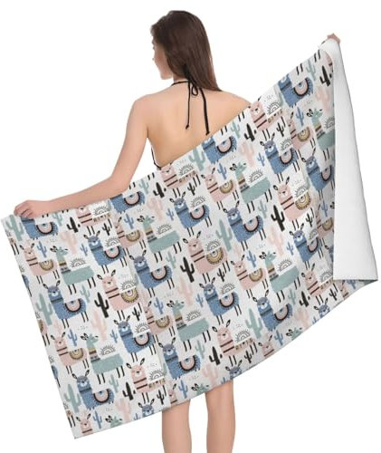 Yiyilong Badetuch, ultrafeine Faser, saugfähig, Lama, Alpaka, Kaktus, schnelltrocknend, Camping-Handtuch, 81,3 x 132,1 cm