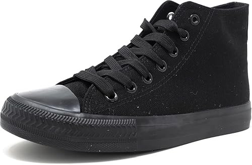 Divadames Womens High Top Lace Up Flat Canvas Pumps Ladies Casual Plain Shoes Size (All Black, UK Footwear Size System, Adult, Women, Numeric, Medium, 7)