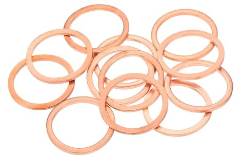 QUARKZMAN 12 Pcs Rondelles Plates en Cuivre Améliorées 22x27x1,5mm Métrique | Rondelles d'Étanchéité pour Raccords Hydrauliques, Vis, Boulons et Écrous, Réparation Électronique