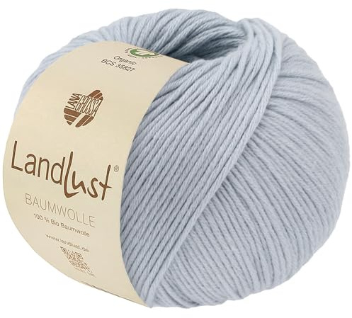 LANA GROSSA Landlust Baumwolle | Klassisches Bio-Baumwollgarn, Gots zertifiziert | Handstrickgarn aus 100% Baumwolle (Bio) | 50g Wolle zum Stricken & Häkeln | 115m Garn FB 27 Eisblau