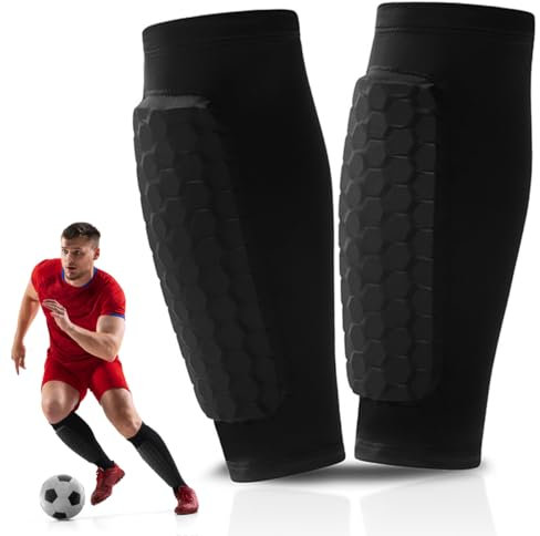 Sport Schienbeinschutz, 1 Paar Schienbeinschoner für Fußball mit Wabenpolstern, Atmungsaktiv & rutschfest Fußball Shin Guards für Herren und Jugendliche, Einen Starken Schutz Bieten - XL