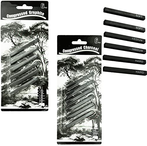 REBECASKYENS 12 Pezzi Carboncino Pressato da Disegno, Set di Carboncino da Disegno, Matite di Carbone per Schizzi, Matite di Carbone in Nero, Set di Matite di Carbone, Adatto per Disegnare, Schizzare