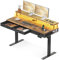 OffiGo Scrivania Regolabile in Altezza con Cassetti, 140cm Scrivania Elettrica con Supporto per Monitor, Scrivania Gaming con Prese e Luce LED, Standing Desk, Marrone