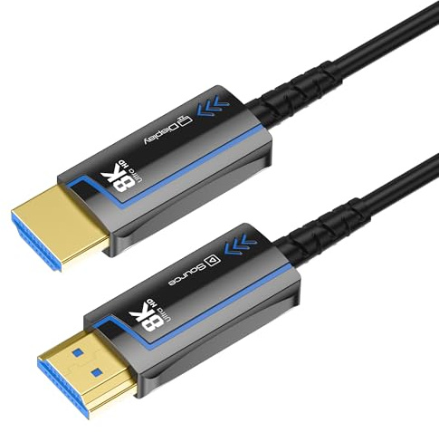 kmrlim 8K Fiber Optic HDMI Cable 48Gbps HDR HDCP eARC for HD TV Box Projector (Fiber Optic, 15FT(5M))