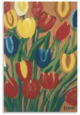 Maud Lewis Poster mit rot-orangefarbener Blume von Maud Lewis, abstrakte Leinwand, Wandkunstdrucke, Poster, Foto, Gemälde, Poster, Raumdekoration, 60 x 90 cm