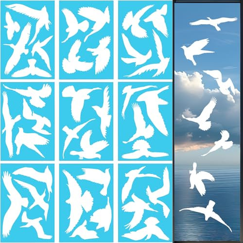 37 Pezzi Adesivi Anticollisione per Finestre,Adesivi Anti-Collisione per Finestra, Adesivo con Uccello Divertenti Adesivi Finestre PVC,Adesivi Anticollisione per Uccelli (Bianco)